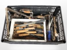 A quantity of joinery tools including hammers, chisels, hand drills, etc.