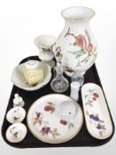 A Royal Worcester Evesham porcelain vase and two further shallow dishes, Wedgwood urn,