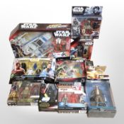 11 assorted Hasbro Star Wars figurines including Hero Mashers, Black Series, etc., boxed.