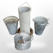 A group of galvanised buckets.