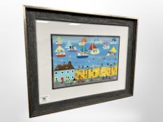 Gordon Barker : Figures on a coastal landscape, acrylic painting,