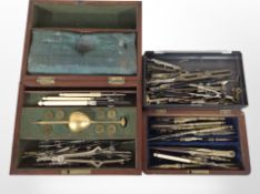 A group of precision drawing instruments, cased hydrometer, etc.