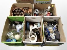 A large quantity of 20th century ceramics, glass and wooden items, wicker basket,