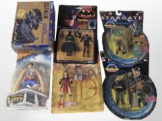 Six Mattel, Toybiz and other figurines including Hercules, Stargate, Batman, etc.