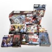 11 assorted Hasbro Star Wars figurines including Hero Mashers, Black Series, etc., boxed.