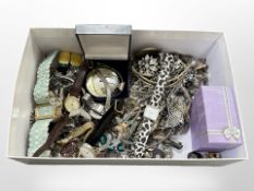 A box of mixed costume jewellery, a few silver pieces,