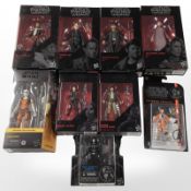 Nine Hasbro Disney Star Wars The Black Series figurines, boxed.