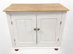 A Victorian painted pine double door kitchen cupboard,