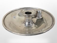 A silver-plated chamber stick by Elkington, diameter 17.5 cm.