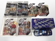 Seven assorted figurines and models including Hasbro Star Wars The Saga Collection,