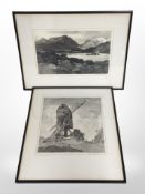 Leonard Russell Squirrel : A Derelict Windmill, monochrome engraving, signed in pencil, 32cm x 28cm,
