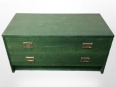 A Danish MDF two-drawer low chest, with brass drop handles, width 80cm.