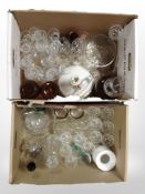 A quantity of 20th-century crystal drinking glasses, decanters, lamp base, etc.