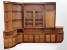 A Nathan Squares teak curved corner sideboard consisting of five separate sections,