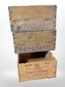 Four various pine bottle crates.