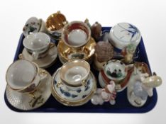 A group of continental porcelain figurines, export tea china, etc.