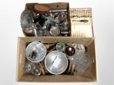 A quantity of silver-plated wares, salvers, cutlery, crystal glasses and vase, cased set of spoons,