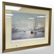 After Walter Holmes : Darr Mlodziezy travelling towards the Tyne Bridge, colour print,