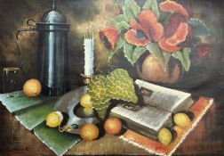 Anton Bras : Still life with fruit and flowers, oil on canvas, 95cm x 65cm.