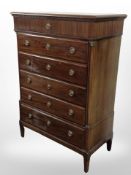 A reproduction continental mahogany chest of six drawers, 89cm wide x 46cm deep x 127cm high.