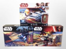 Three Hasbro Disney Star Wars figures, Resistance A-Wing Fighter,