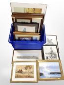 A group of contemporary pictures and prints, gilt-framed oils, needlework pictures, etc.