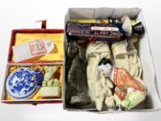 A group of Middle Eastern and oriental collectibles including a Tibetan brass temple figure,