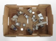 A group of miniature quartz desk timepieces.