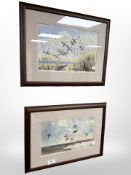 M A Waller : Taking to Wing (After Peter Scott), watercolour, 29cm x 18cm,