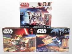 Three Hasbro Disney Star Wars figures, Canto Bight Police Speeder,