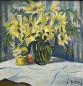 Danish School : Still life with sunflowers in a vase, oil on canvas, 61cm x 63cm.
