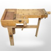 A vintage pine joiner's workbench, length 98cm.