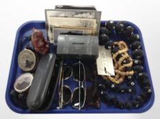 A pair of vintage pilot's flight goggles, together with several pairs of sunglasses,