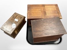Three wooden storage boxes including a Sorento puzzle box.