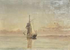 19th-century school : Sailing boats at sunset, oil on canvas, 48cm x 33cm.