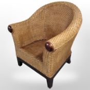 A wicker armchair.