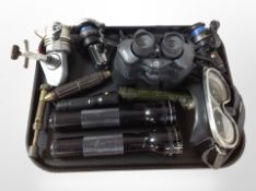 Four fishing reels, together with a pair of 7x50 binoculars, two Bosch torches,