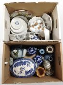 A group of ceramics including blue and white willow pattern soup tureen,