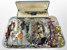 A shallow tray of mostly named designer costume jewellery including Danish pieces, pilgrim, etc.