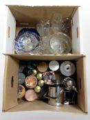 A quantity of stainless steel kitchen wares, lidded storage jars, tins, glass wares.