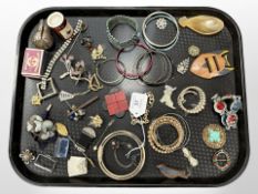 A group of costume jewellery to include silver walking cane pommel (af), bangles, bracelet,