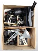 A group of electricals including angle-poise lamp, Eumig projector, JVC turntable,