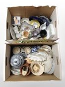 A quantity of 20th-century ceramics, willow-patterned plates, Delft twin-handled tray, dinner wares,