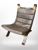A 20th-century Danish brown leather bentwood relaxer chair, width 66cm x height 90cm.