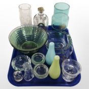 A group of Scandinavian glass wares including Holmegaard decanter, vases, paperweights, bowls, etc.