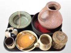 A group of 20th-century Scandinavian studio pottery wares including bowls, terracotta jug, etc.