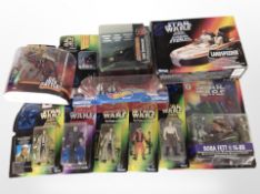 10 Kenner, Mattel and other Star Wars figurines, boxed.