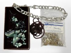 A sterling silver curved necklace, together with costume jewellery, earring backs, etc.