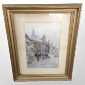 J A Stephenson (19th century) : Figures on a cobbled street, watercolour, 45cm x 29cm, dated 1888.