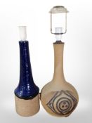Two Scandinavian earthenware lamp bases, tallest 61cm including fitting (continental plugs).